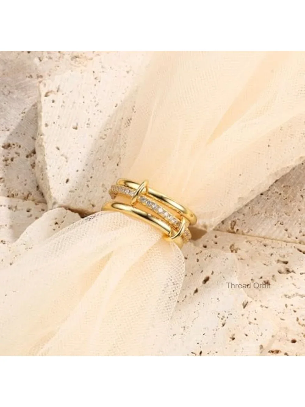 18K Gold Plated Stackable Rings Set with Cubic Zirconia Interlocked Bands